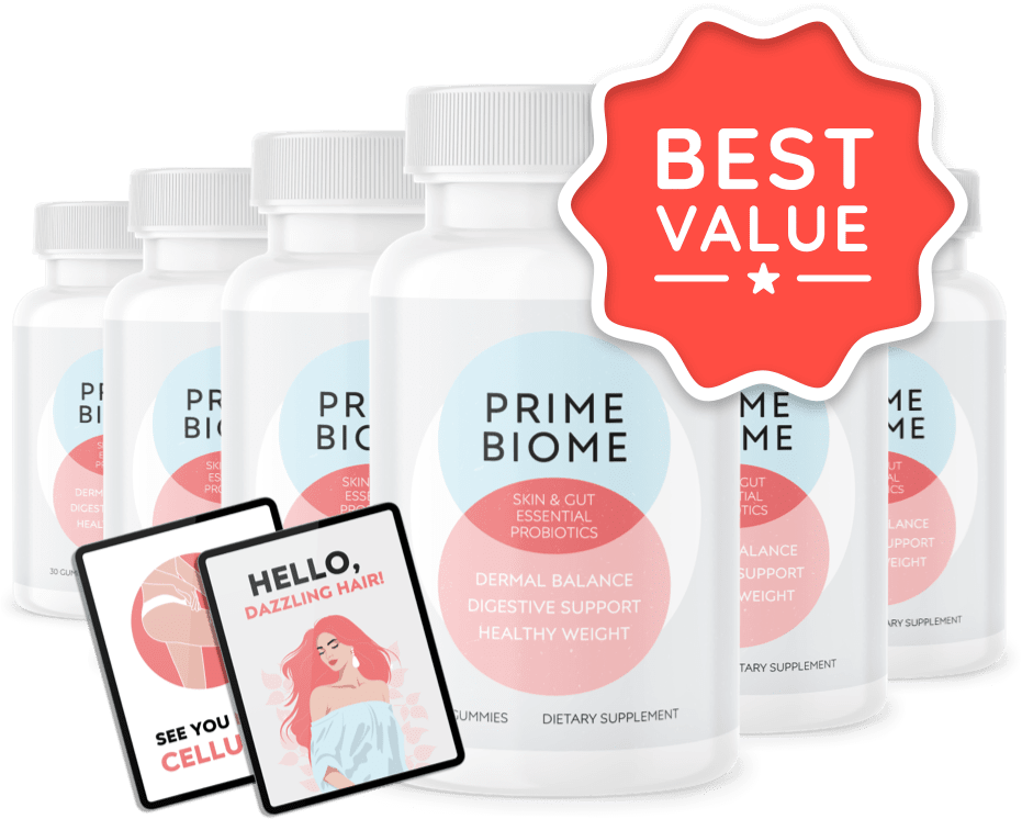 PrimeBiome Probiotic Supplement Bottle - Boost Digestion, Clear Skin, Support Weight Management